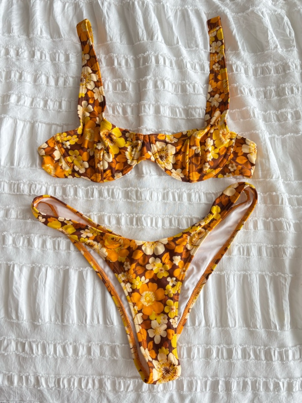 Snorkelbear SNRKLBR Gold Lands Bikini Set Underwire Top High Cut Bottom S M - Picture 3 of 7